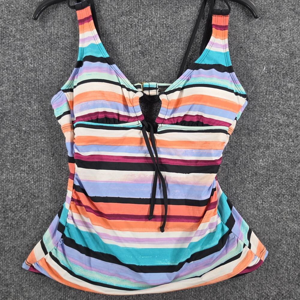 Women's Striped Tankini Top Size S Multicolor Swimwear Padded Open Back Swim Top